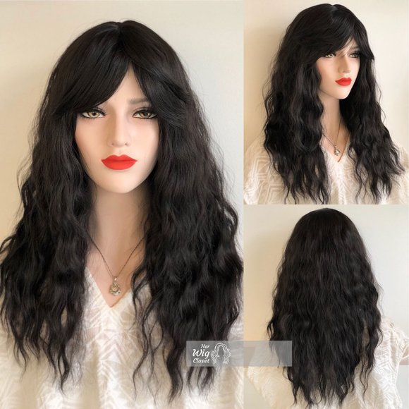 Her Wig Closet Accessories - 20" Black Loose Wave Wig with Bang | Emily